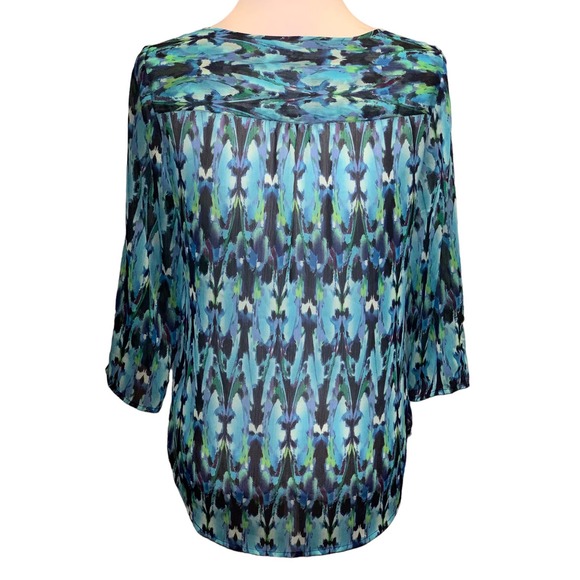 Express Teal Blue Chiffon Keyhole Top 3/4 Sleeve Blouse Size S/P - Picture 2 of 7